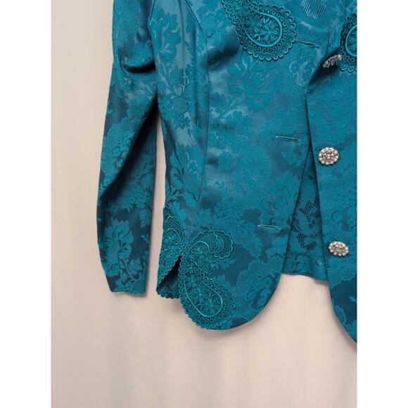 nah nah collection 12 jacket teal paisley rhinestone buttons shoulder pads - Picture 5 of 9